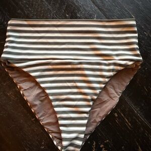 acacia swimwear Olive & White Striped Bikini Bottom